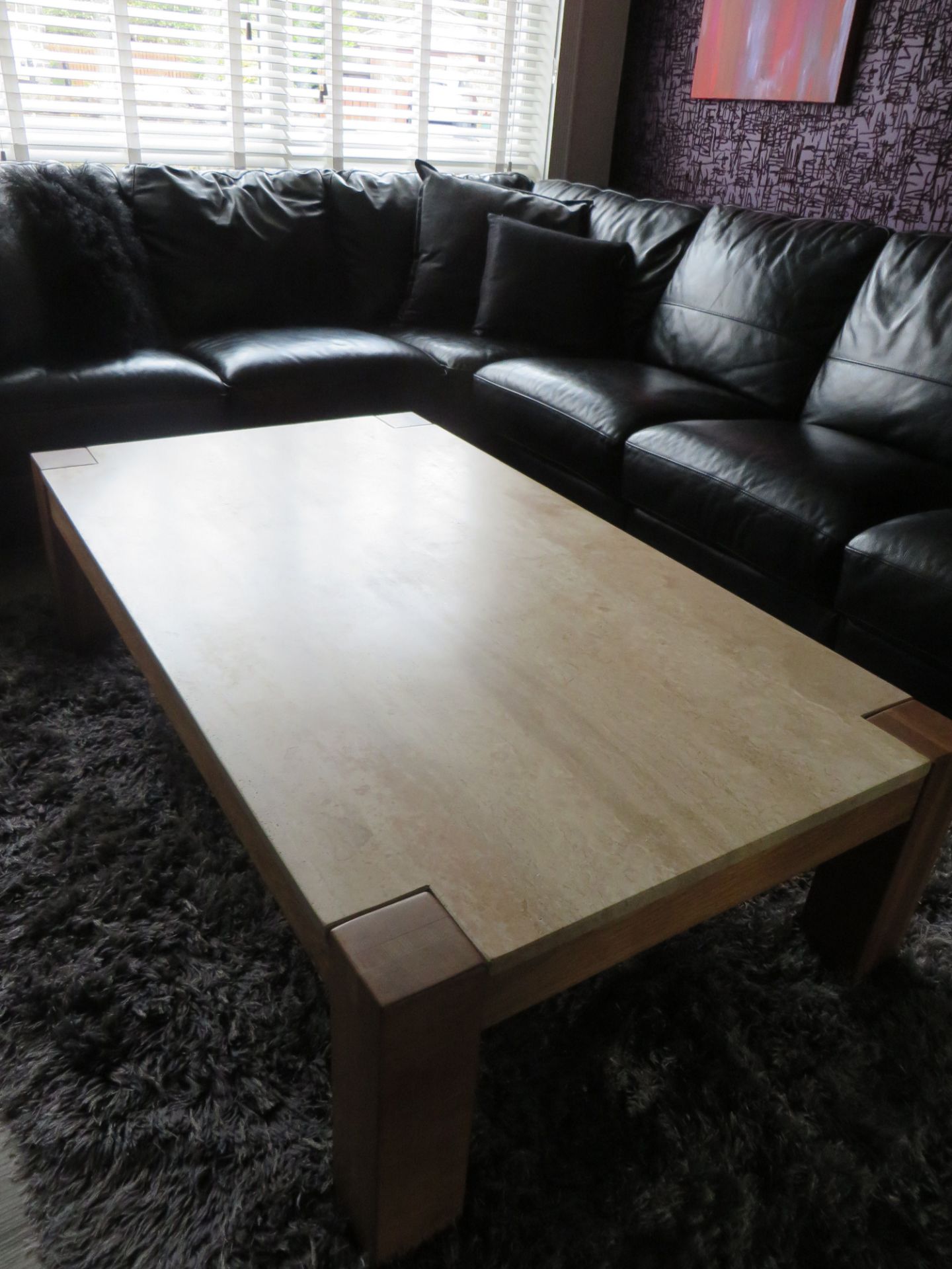 1 x Contemporary Oak and Travertine Coffee Table - CL175 - Location: Altrincham WA14 - NO VAT ON THE - Image 9 of 9
