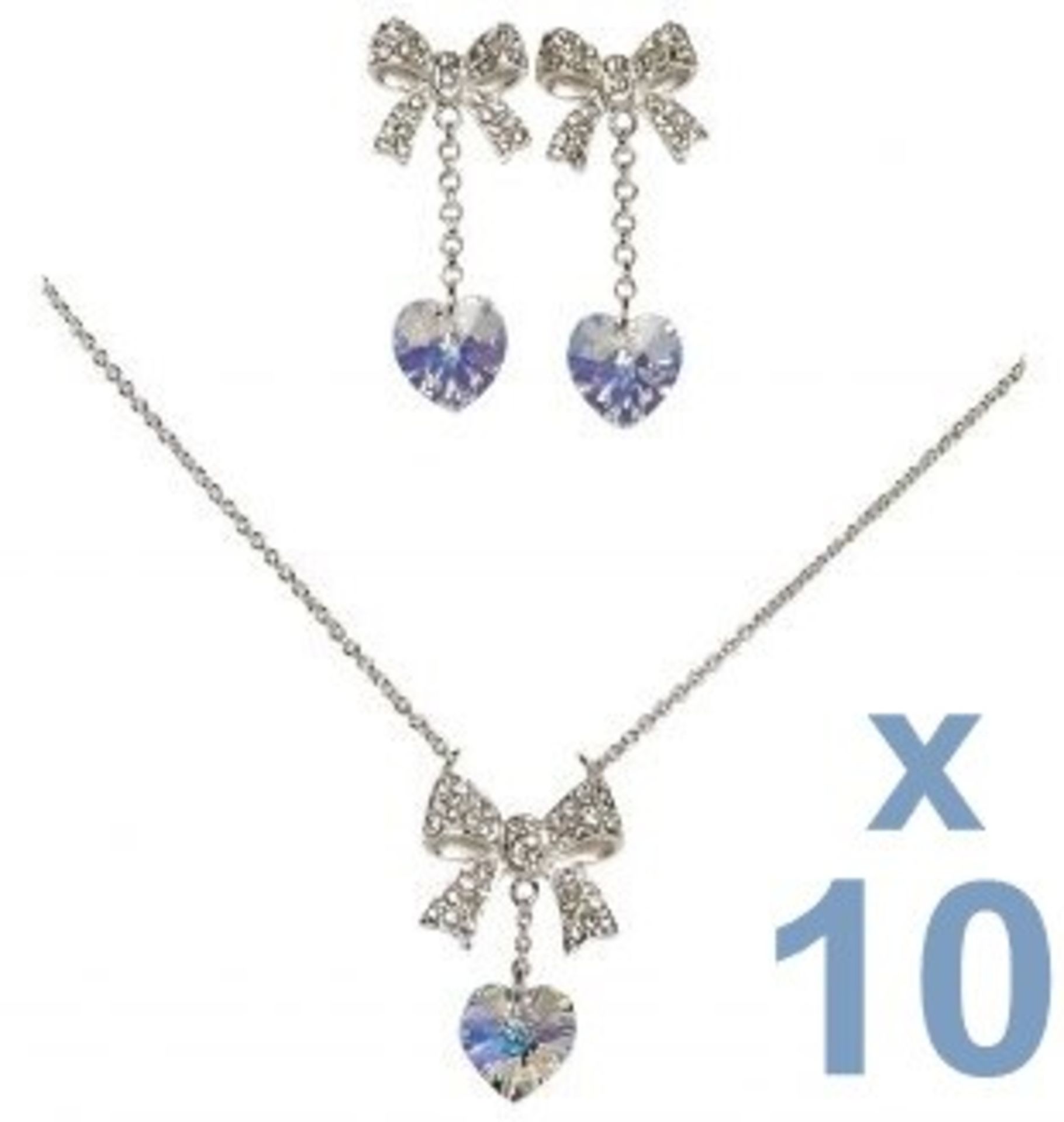 10 x HEART PENDANT AND EARRING SETS By ICE London - EGJ-9900 - Silver-tone Curb Chain Adorned With