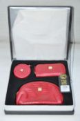 1 x "AB Collezioni" Italian Genuine Leather-Bound Luxury 3-Peice Travelling Vanity Set In Red (