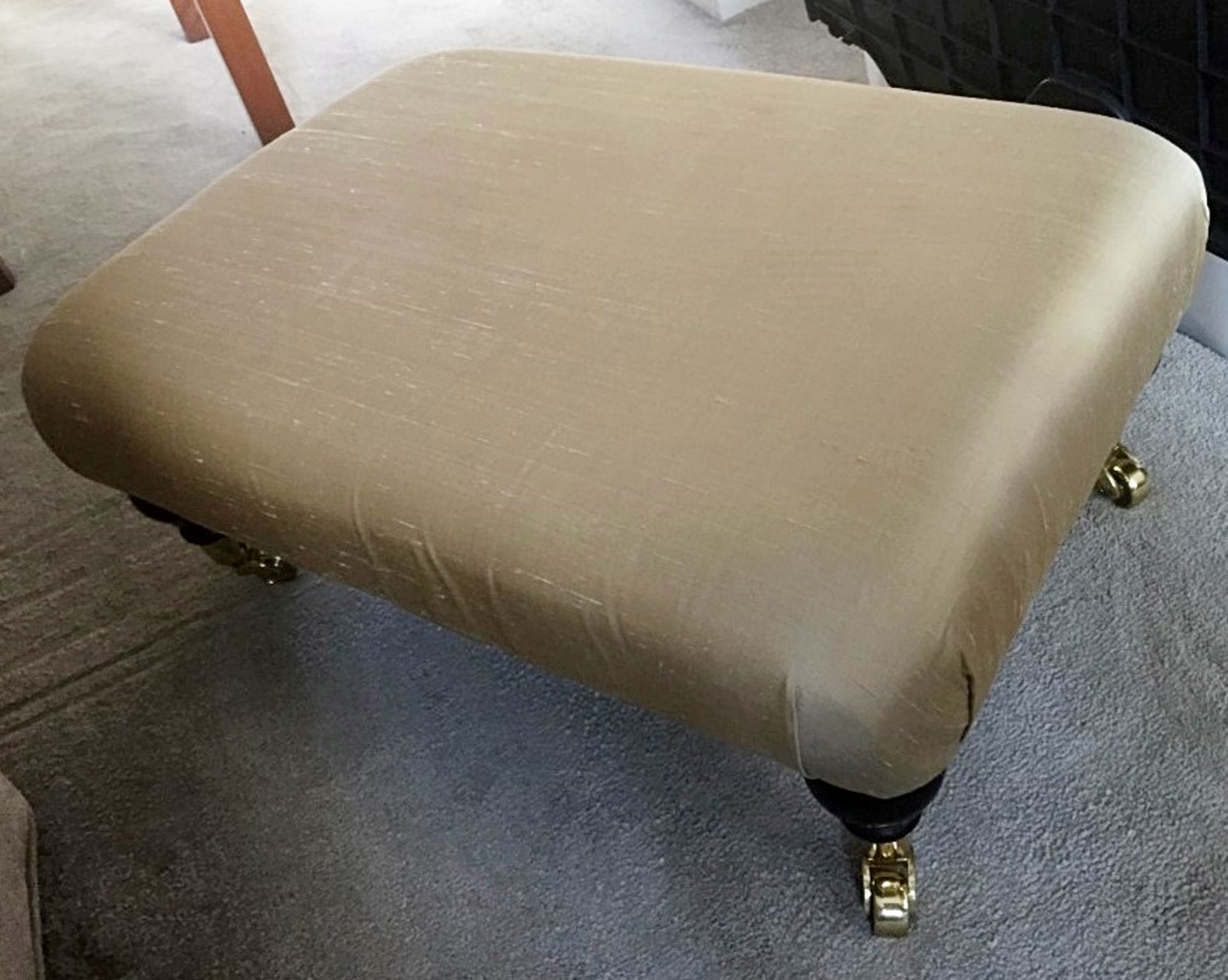 1 x Small Upholstered Footstool - Covered In A Champagne-Coloured Silky Fabric - Dimensions: 62cm