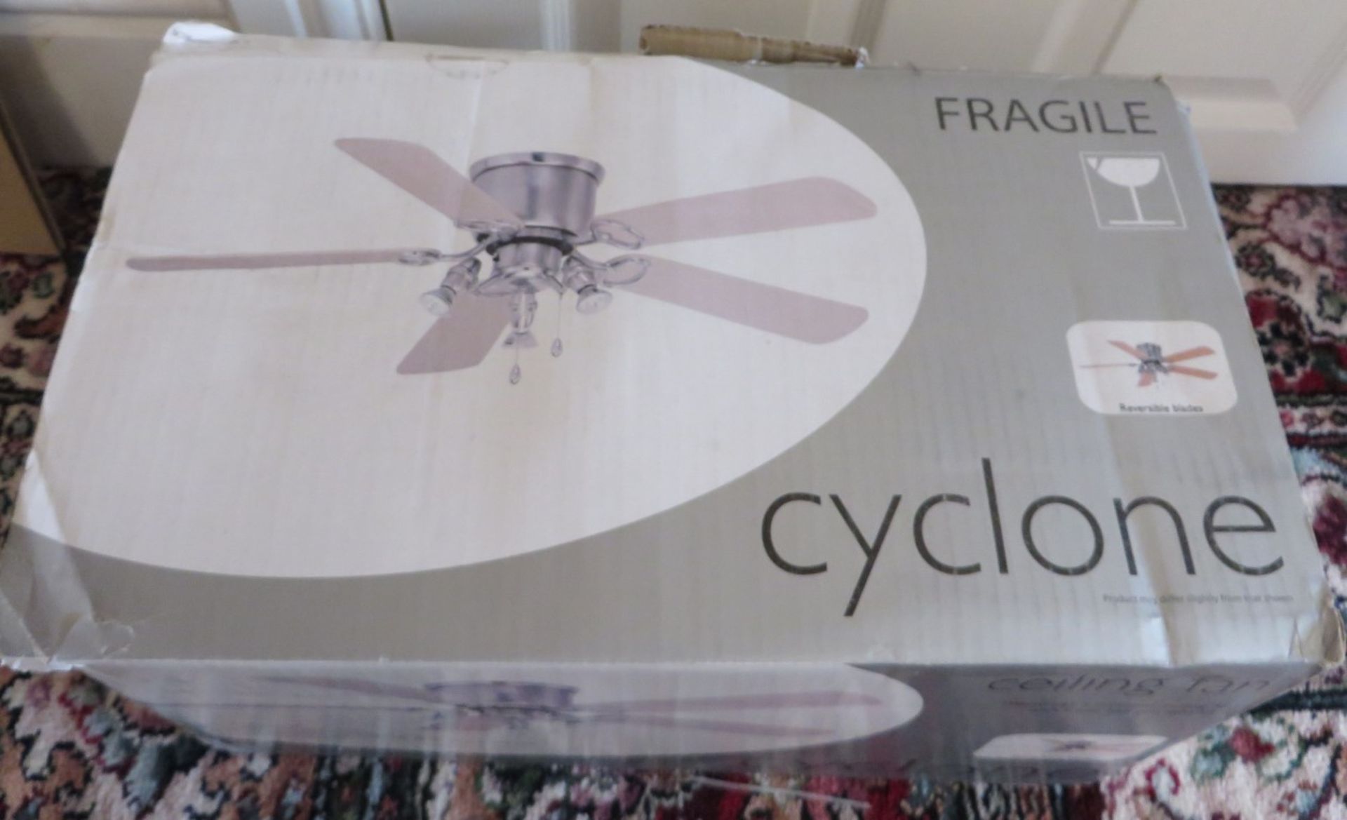 1 x Cyclone Ceiling Fan With Triple Halogen Light Kit - 106cm/42" - Unsued, In Original Box - Ref: