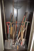 1  x Selection of Various Garden Tools in Storage Cabinet - Includes Approx 55 Pieces Including