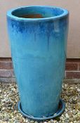 1 x Large Glazed Azure Blue Planter With Matching Base - Dimensions: H71 x Diameter 40cm - Ref: