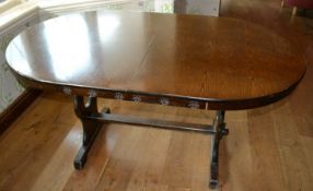 1 x Vintage Oval Dark Table - From A Country Hotel & Restaurant Environment - Dimensions: L150 x D89