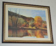 2 x Large Framed Prints Depicting Lake Scenes - From A Clean Manor House Environment In Good