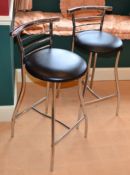 2 x Tall Bar Stools With Black Faux Leather Seats - From A Clean Manor House Environment In Good