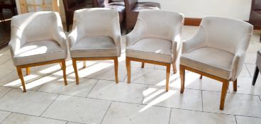 4 x Armchairs - All Upholstered In A Beige Chenille - From A Country Hotel & Restaurant