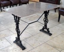 4 x Rectangular Bistro Tables Featuring Marble Style Tops And Ornate Black Metal Bases - From A