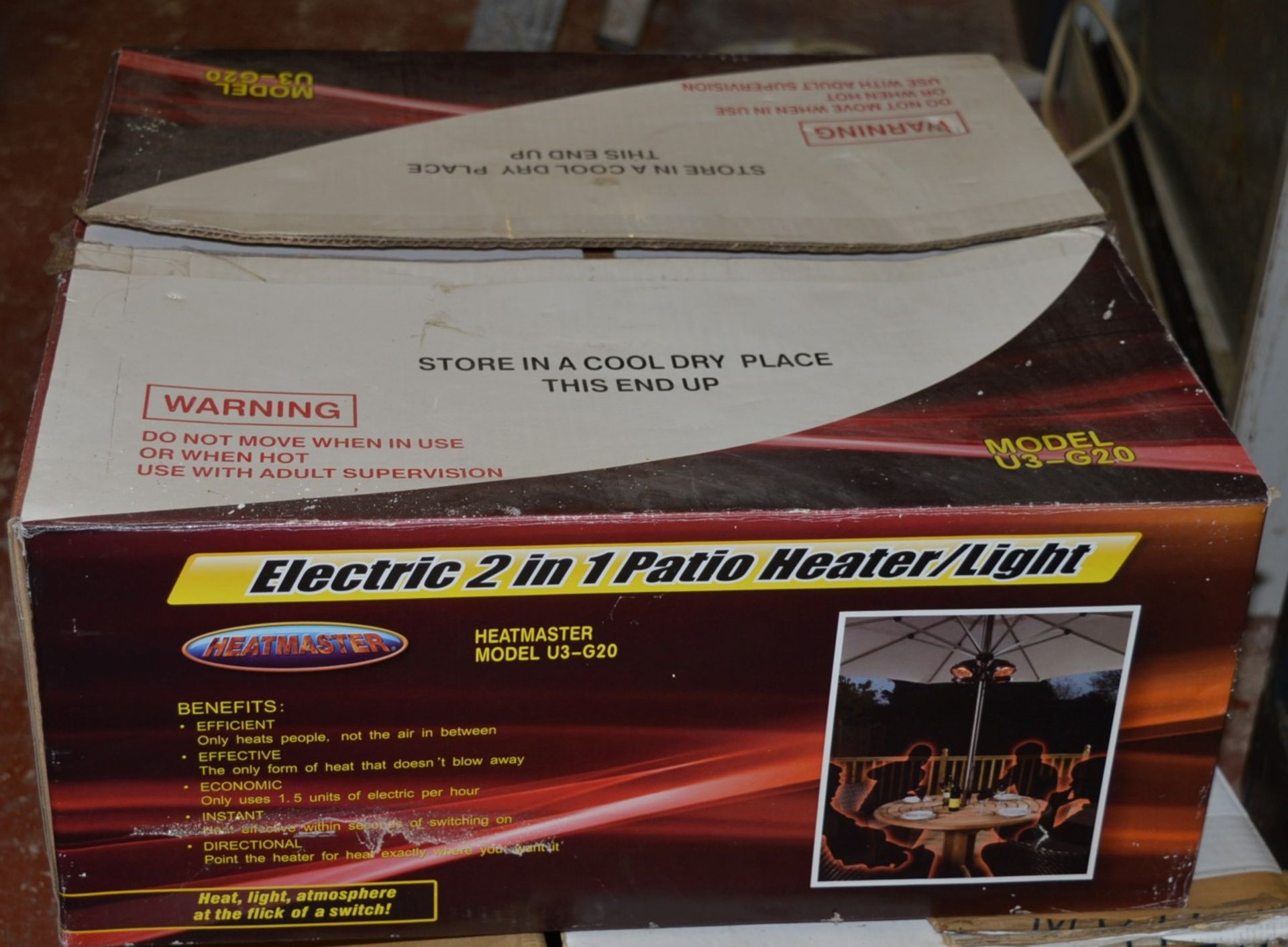 1 x Heatmaster Electric 2 in 1 Patio Heater Light - Model U3G20 - Boxed With Accessories - Ref: - Image 2 of 2