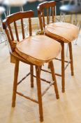 2 x Vintage Wooden Barstools - Each Is Supplied With An Optional Bespoke Cushion - From A Clean