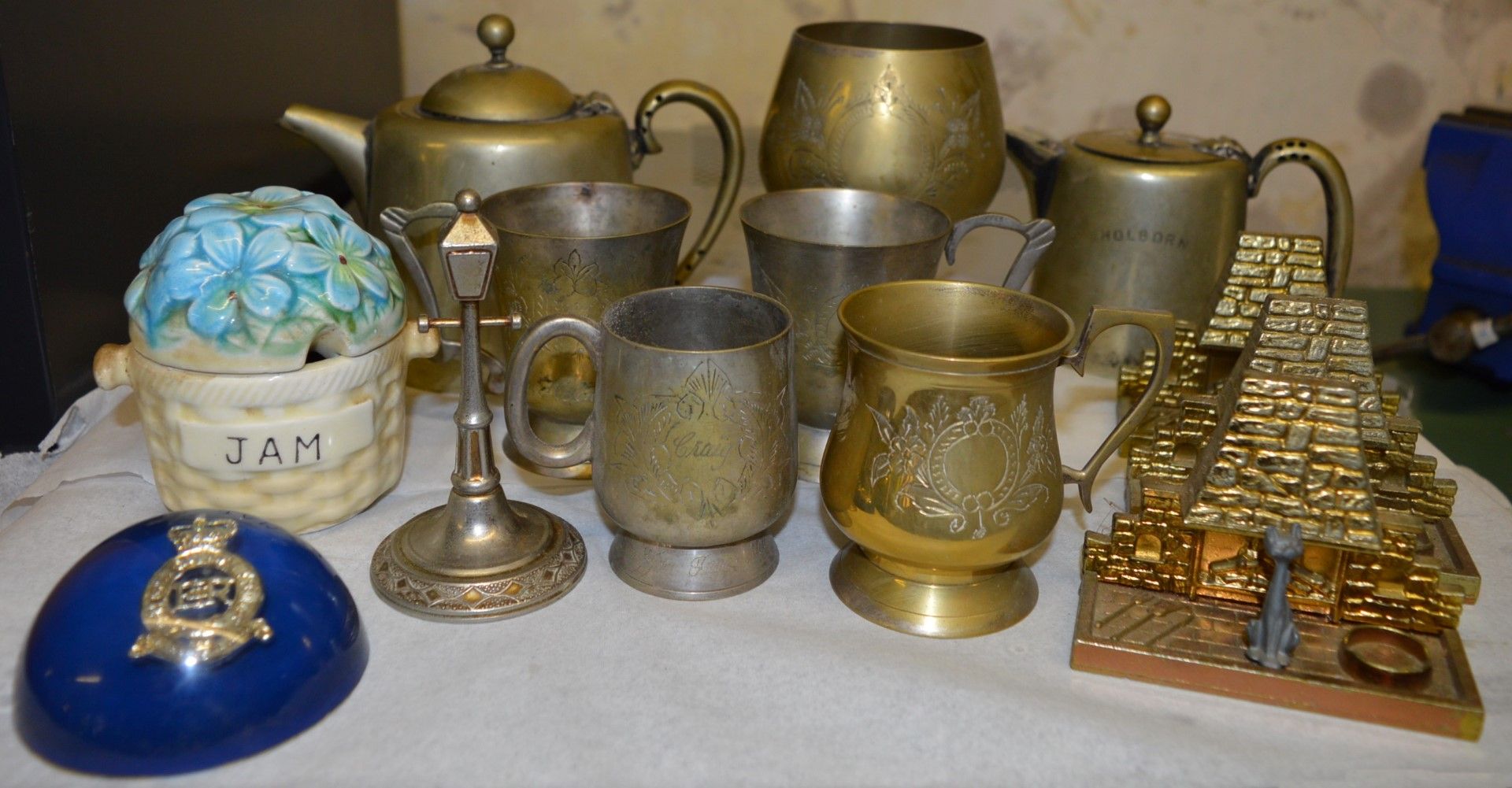 1 x Assorted Lot of Vintage Items Including Tea Pots, Cups, Decorations, Jam Jar, Royal Memborabilia