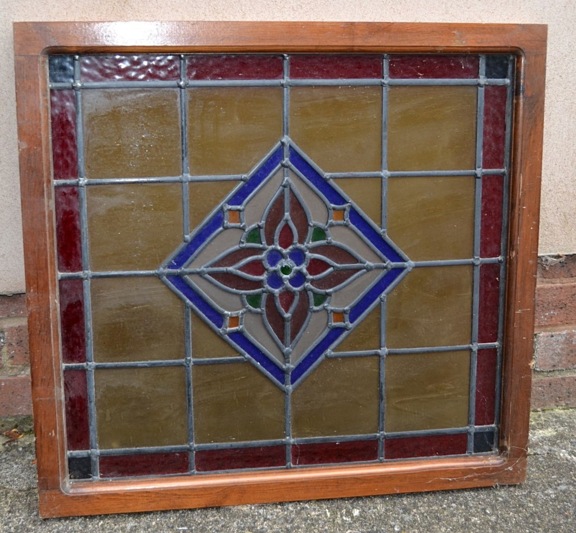 1 x Stain Glass Window In Square Wooden Frame - Dimensions: 64 x 65.5cm - Ref: KH207 / SHD - CL168 -