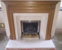 1 x Fire With Oak Surround, Marble Back Panel And Hearth - Dimensions: 137cm x Height 124cm – Hearth