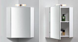 1 x Contemporary Bathroom Mini Corner Mirror Cabinet with top light - A Grade