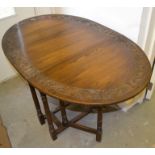 1 x Vintage Drop Leaf Solid Wood Table With Carved Floral Decoration - From A Grade II Listed Hall