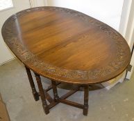 1 x Vintage Drop Leaf Solid Wood Table With Carved Floral Decoration - From A Grade II Listed Hall