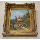 1 x Large Original Oil Painting On Canvas Of A Huntsman On Horseback In A Gilt Frame - Great Example