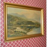 1 x Framed Art Print Of Cattle In Lake - From A Grade II Listed Hall In Good Condition - Dimensions: