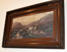 1 x Original Oil On Canvas Painting Depicting Cattle By A Lake - Signed By The Artist *Pictures To