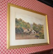 1 x Large Framed Watercolour Painting, Entitled "On The River Conway" By G V Sheriff - From A