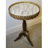 1 x Antique Marble Topped Table / Plant Stand - Features A Bronze Docoratieve Trim- From A Grade