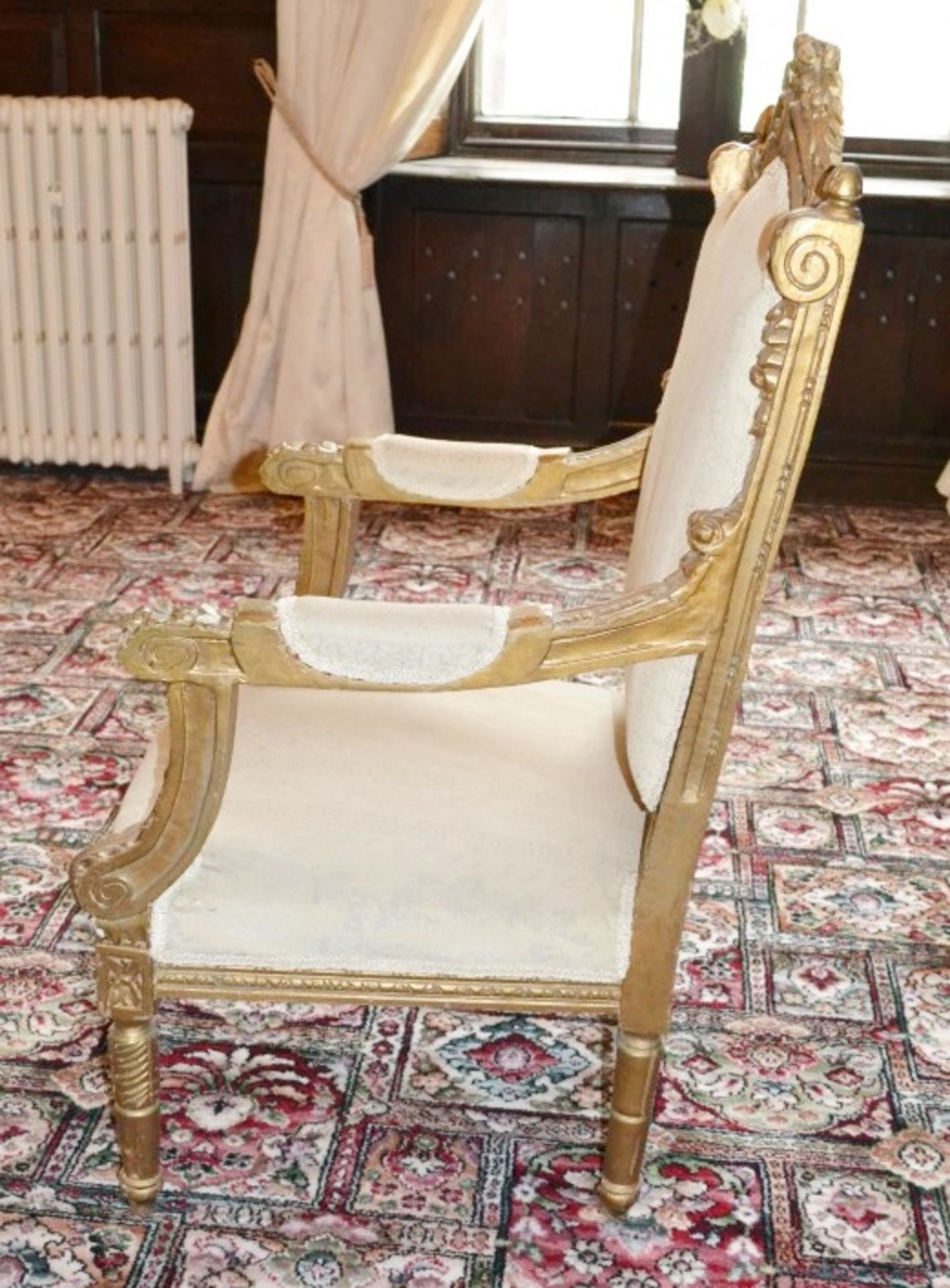 1 x Period Gold Gilt Armchair - Upholstered In A Rich Cream Fabric - From A Grade II Listed Hall - Image 2 of 9