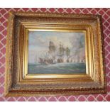 1 x Painting Depicting A Battle At Sea, In A Period Gilt Frame - Original Oil On Canvas - Signed