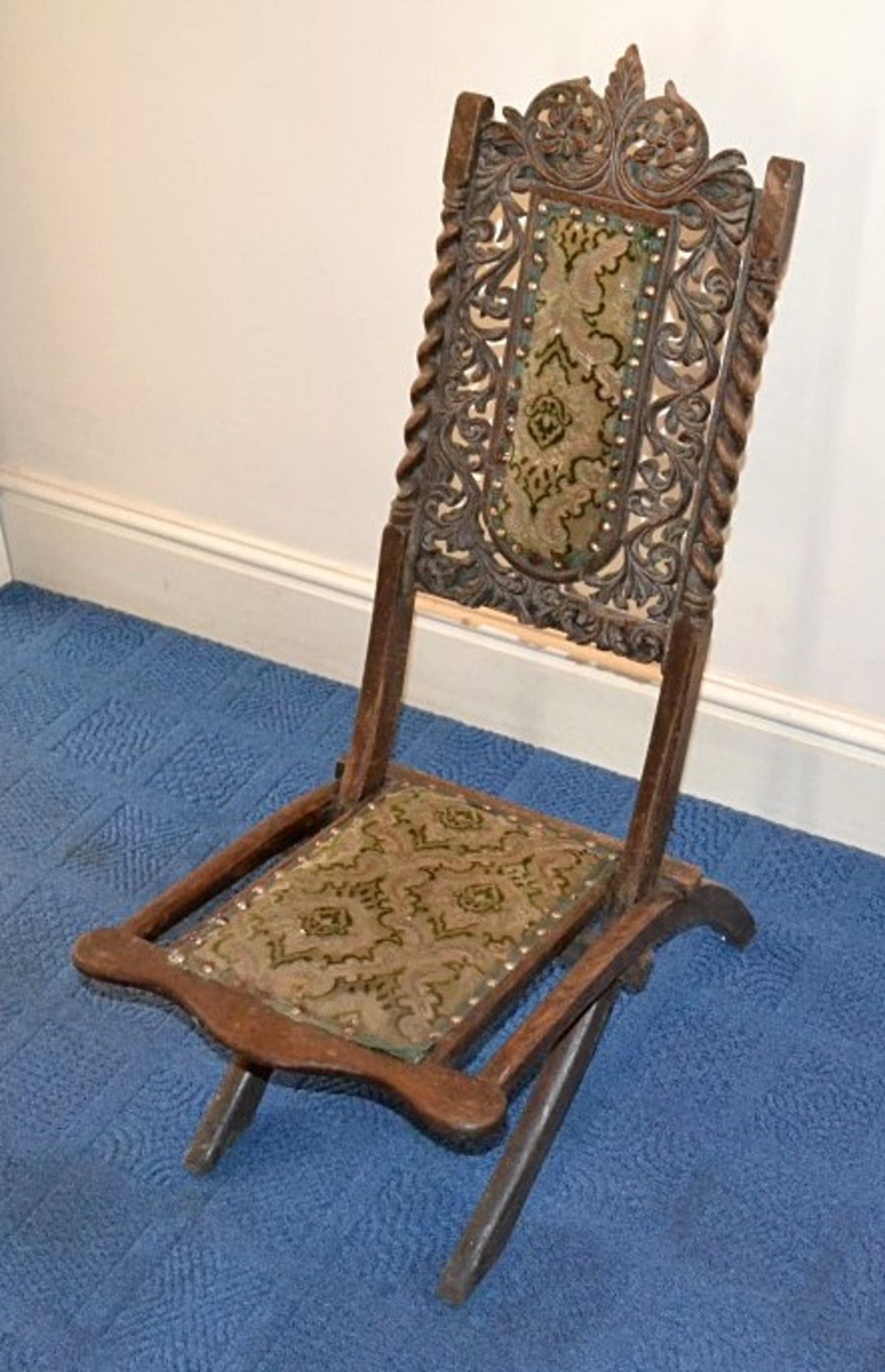 1 x Antique Victorian Upholstered Folding Chair - From A Grade II Listed Hall In Good Original - Image 2 of 7