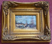 1 x Framed Oil Painting - Signed - Depicting A Habour Market - From A Grade II Listed Hall In Good