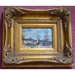 1 x Framed Oil Painting - Signed - Depicting A Habour Market - From A Grade II Listed Hall In Good