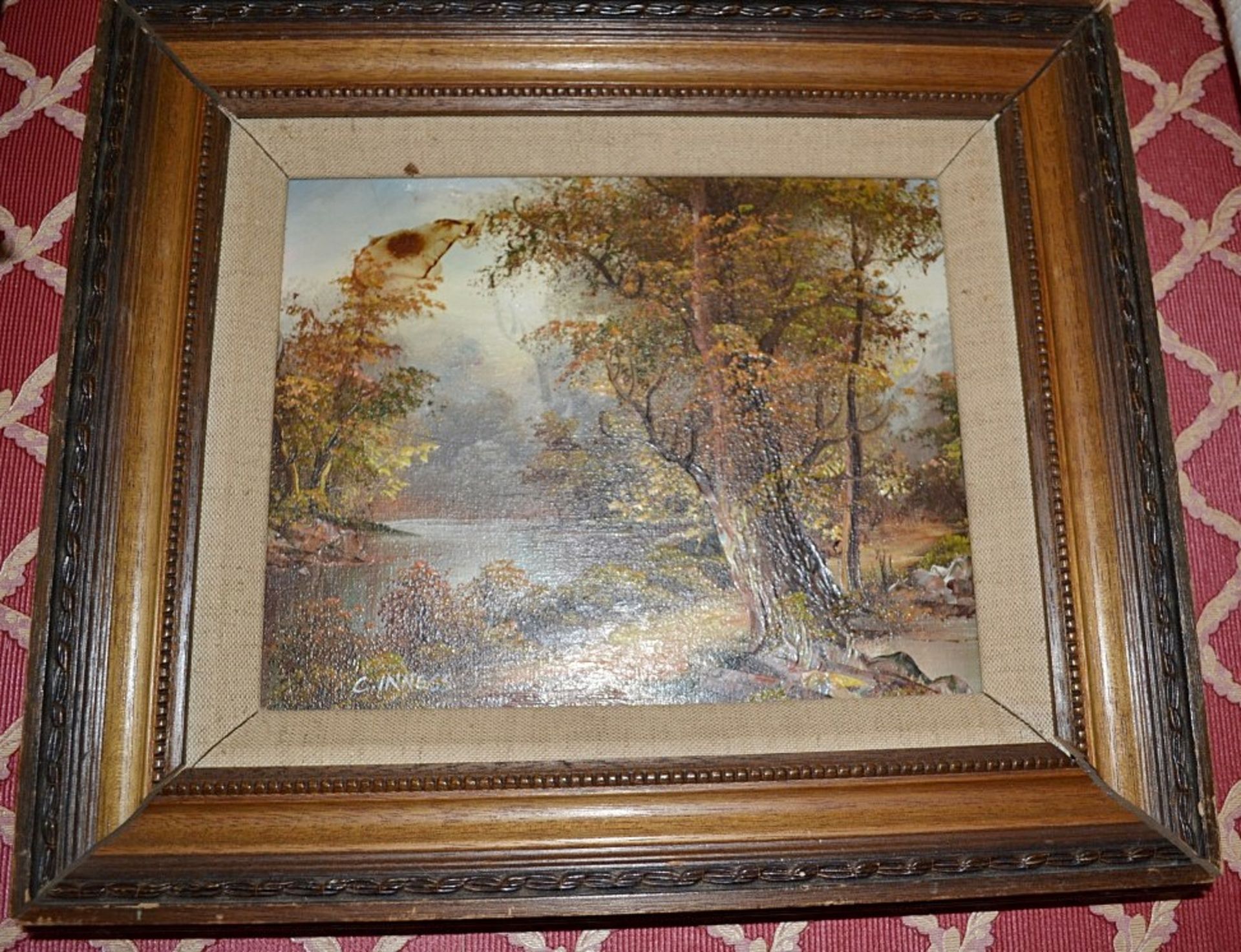 1 x Vintage Framed Oil Painting Of Woodland Scene With Lake - Signed C. Inness (Clara Inness) - - Image 2 of 4