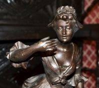 1 x Antique Bronze Lady Figurine - From A Grade II Listed Hall In Good Condition - Height 44cm