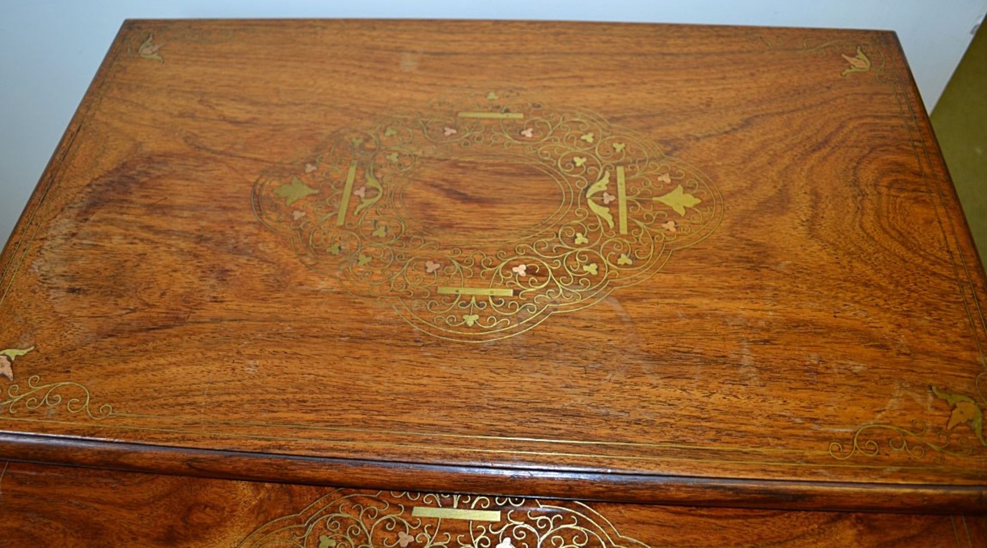 Nest Of 4 x Vintage Solid Mahogany Tables Featuring Attractive Brass Inlay - From A Grade II - Image 5 of 7