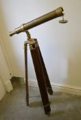 1 x Decorative Freestanding Ornamental Harbor Master Telescope In Brass / Wood - Great Prop /