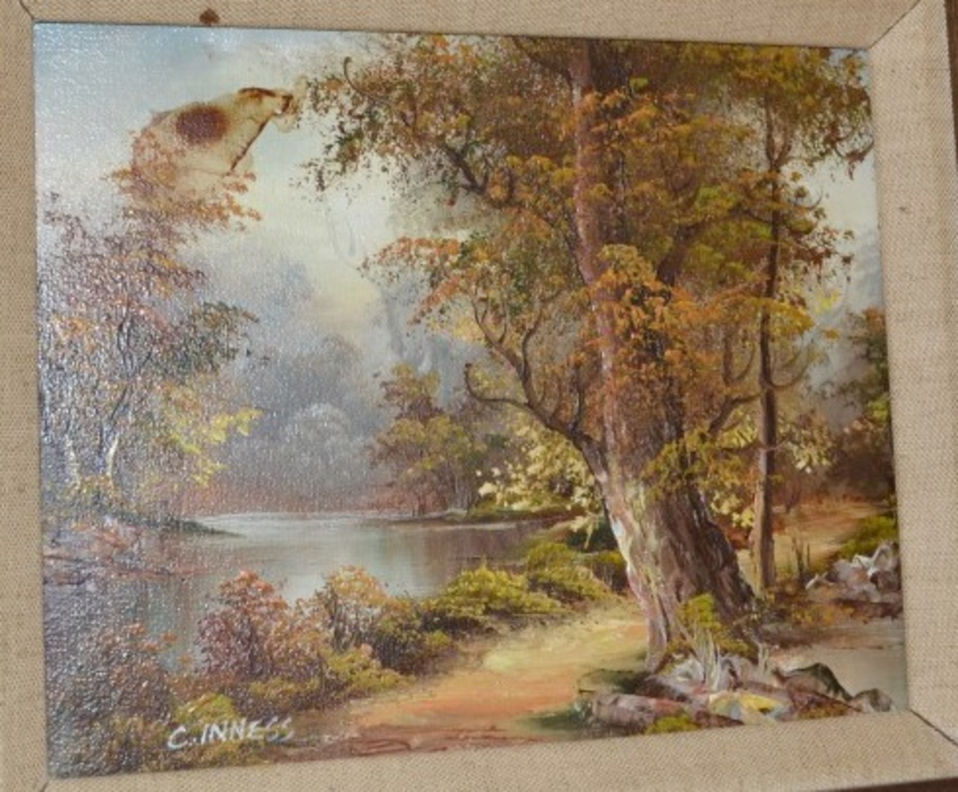 1 x Vintage Framed Oil Painting Of Woodland Scene With Lake - Signed C. Inness (Clara Inness) - - Image 4 of 4