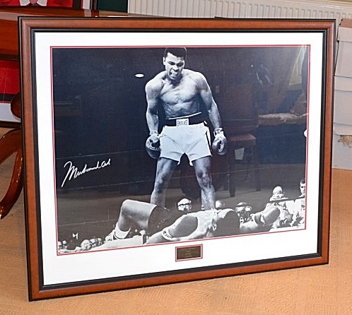 1 x Genuine Framed MUHAMMAD ALI Hand Signed Photo Entitled "ALI OVER LISTER" - Guarantee Of