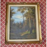 1 x Painting Depicting A Woodland Scene, In A Period Gilt Frame - Original Oil On Canvas - From A