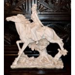 1 x Vintage Figurine Sculpture Depicting A Lady On Horseback With Wooden Base - From A Grade II
