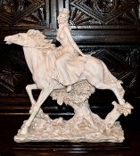 1 x Vintage Figurine Sculpture Depicting A Lady On Horseback With Wooden Base - From A Grade II