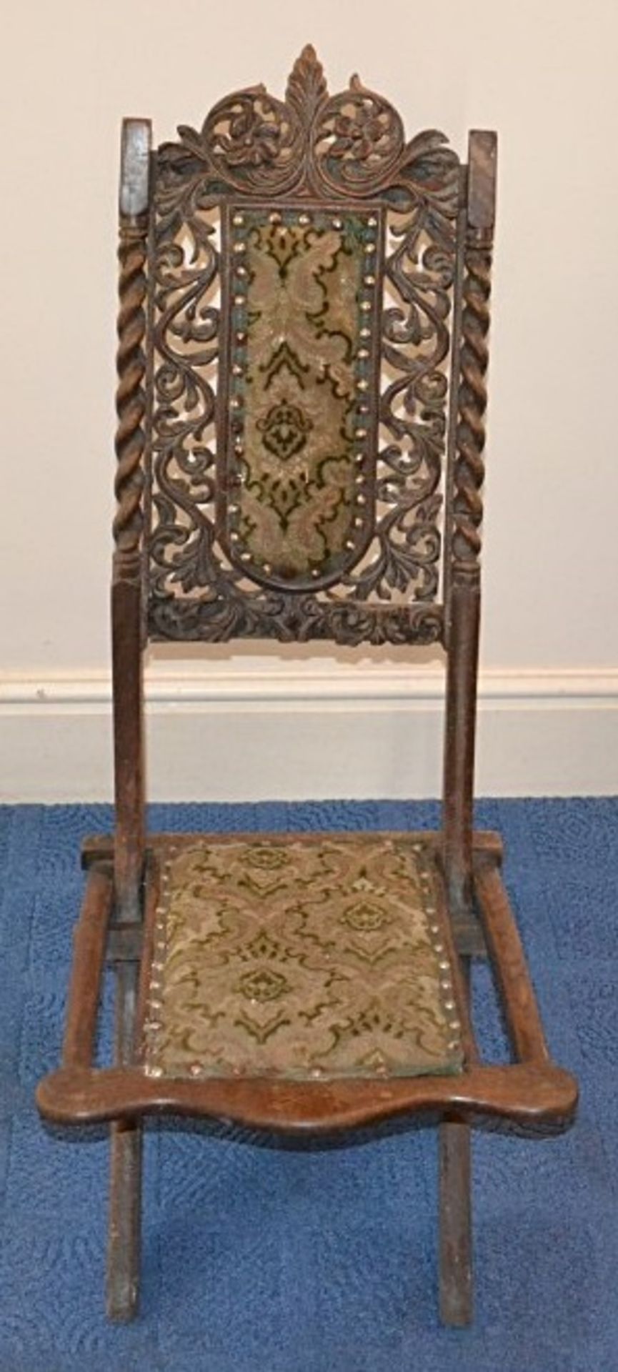 1 x Antique Victorian Upholstered Folding Chair - From A Grade II Listed Hall In Good Original
