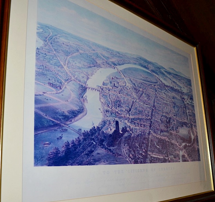 1 x Framed Print Featuring A Mid 19th Century Overhead View Of Chester Inscribed "To The Citizens Of