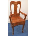 1 x Vintage Bespoke Carved Solid Wood Chair With Drawer - Inscribed With The Initials "P J" From A