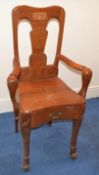 1 x Vintage Bespoke Carved Solid Wood Chair With Drawer - Inscribed With The Initials "P J" From A