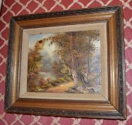 1 x Vintage Framed Oil Painting Of Woodland Scene With Lake - Signed C. Inness (Clara Inness) -