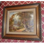 1 x Vintage Framed Oil Painting Of Woodland Scene With Lake - Signed C. Inness (Clara Inness) -