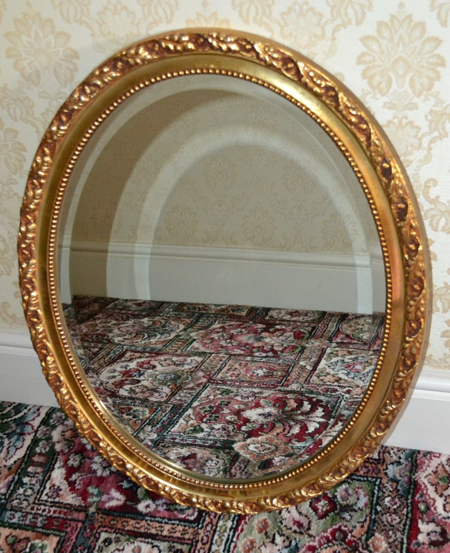 1 x Vintage Oval Ornate Gilt Frame Mirror - From A Grade II Listed Hall In Very Good Condition *More
