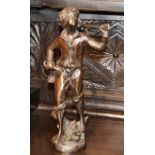 1 x Antique Bronze Figurine Depicting A Boy With Basket - From A Grade II Listed Hall In Good