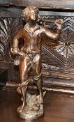 1 x Antique Bronze Figurine Depicting A Boy With Basket - From A Grade II Listed Hall In Good