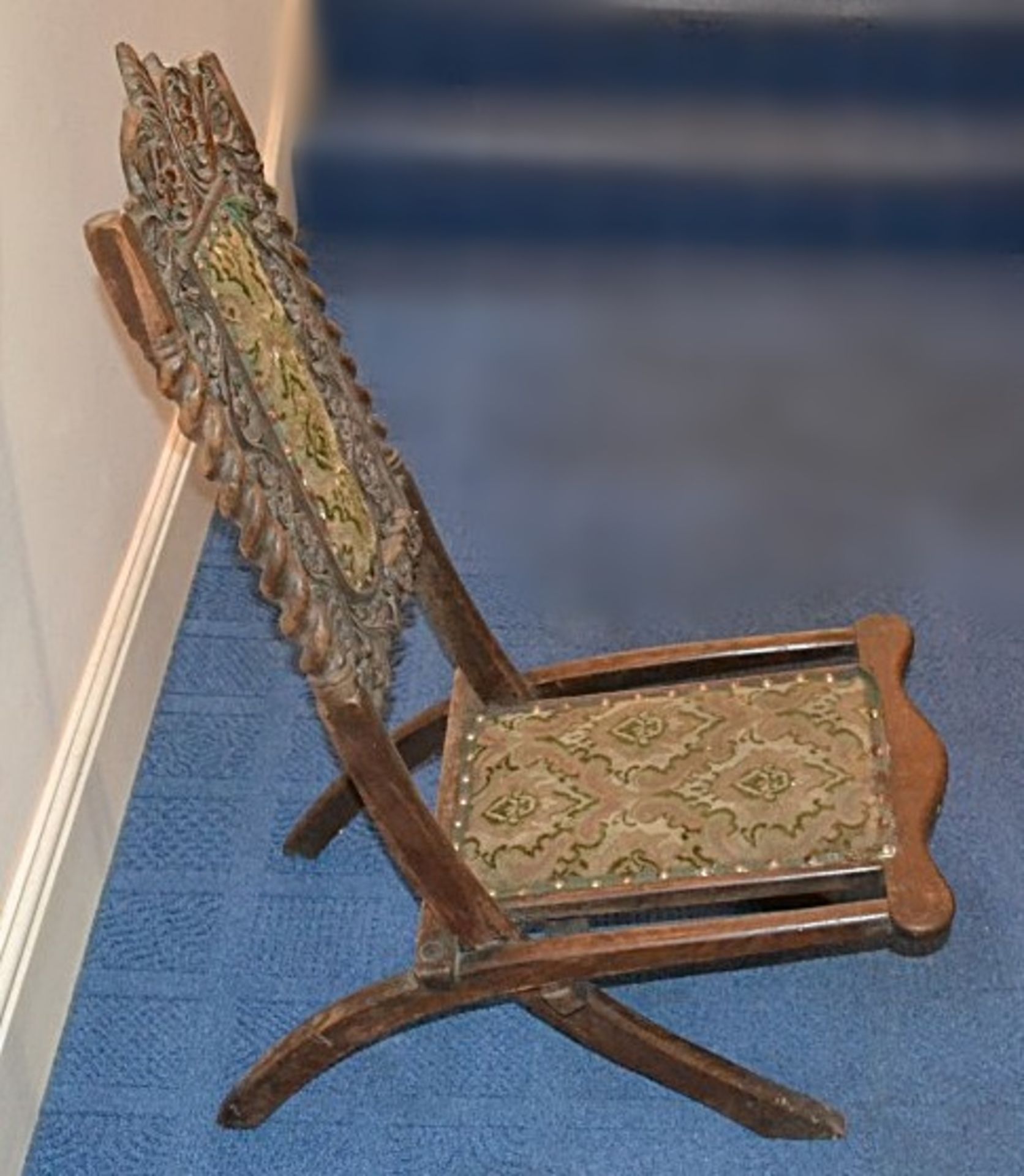 1 x Antique Victorian Upholstered Folding Chair - From A Grade II Listed Hall In Good Original - Image 3 of 7