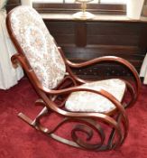 1 x 20th Century Thonet-Style Bentwood Rocker, With Upholstered Back and Seat - From A Grade II